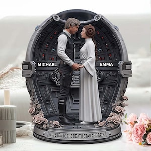 Personlig galaxpar akrylplakett, älskar dig till dödsstjärnan rymdskeppskrigskristallplakett för par, Star Wars-dekor ipatustw00102