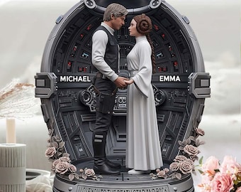 Plaque acrylique personnalisée couple galaxie, plaque en cristal de guerre de vaisseau spatial de l'étoile de la mort pour couple, décoration Star wars ipatustw00102