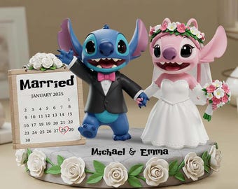 Personalized Ohana Wedding Acrylic Plaque, Happy Anniversary Blue Ohana, Stitch Angel Couple Plaque, Engagement Sign Gift ipatusth00153