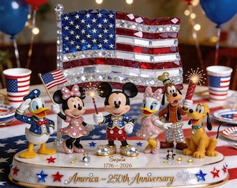 Personalized USA 250th Anniversary Acrylic Plaque, Mouse And Friend Patriotic 2D Flat Sign, Freedom America Decor Gift ipatudsn22231