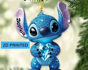 Personalisierte Stich Flache Ornamente, Blaue Monster Hawaii Weihnachtsbaum Dekor, Frohe Stitchmas 2025 Auto Ornamente, Ohana Ornamente ipatusth00379