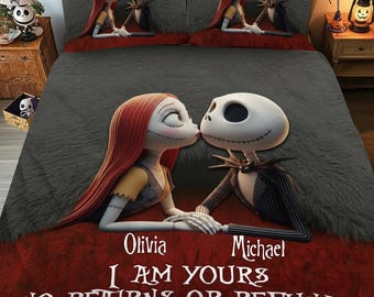 Personalized Skeleton Couple Quilt Set, Funny No Returns Or Refunds Bedding Set, Kissing Skulls Gothic Pillow Duvet Cover Gift ipatujak00506