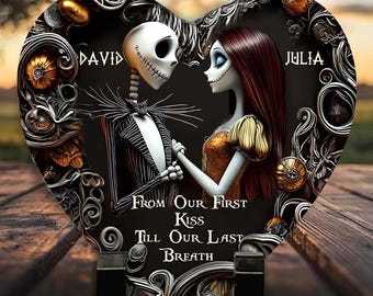 Piedra de pesadilla personalizada en forma de corazón "Desde nuestro primer beso hasta nuestro último aliento", placa de pareja de Jack y Sally, regalo de aniversario jak7386