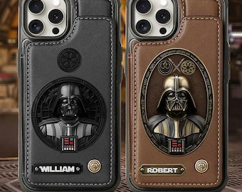 Étui portefeuille personnalisé en cuir Space War, étui pour téléphone avec fentes pour cartes spatiales pour fan de Star War, étui pour téléphone film de science-fiction ipatustw00150
