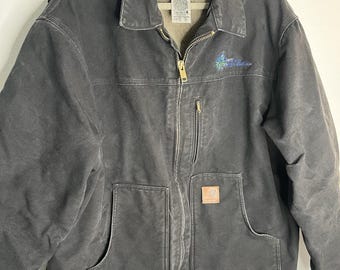 Mens Carhartt RN 14806 Lined Hooded Black Jacket Heavy Duty Size