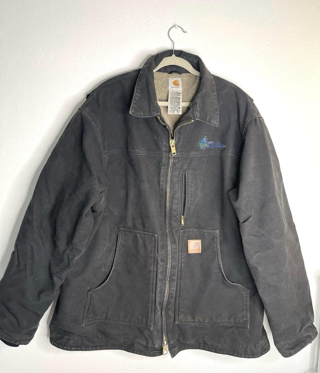 Mens Carhartt RN 14806 Lined Hooded Black Jacket Heavy Duty Size