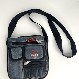 Vintage Crossbody Mudd Denim Purse With Built In Wallet and Beauty Tools