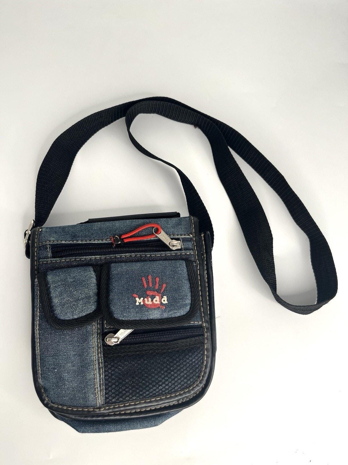 Vintage Crossbody Mudd Denim Purse With Built in Wallet and Beauty