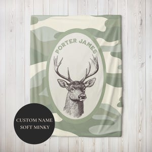 Gepersonaliseerde camouflage hert babydeken babyjongen, aangepaste naam nertsdeken, cadeau voor jongen, campingdeken, jacht vissen outdoor liefhebbers cadeau