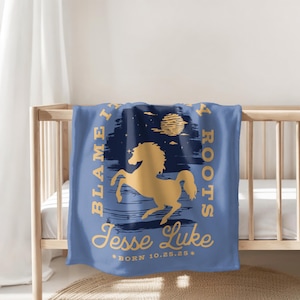 Personalized Bucking Horse Minky Blanket, Baby Western Blanket, Custom Western Nursery Throw, Cowboy Crib Quilt, Toddler Boy Gift, Baby Boy