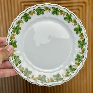 Vintage Eschenbach Plates Set of 9 Bavaria Germany Porcelain Dinner Plates Green Grape Leaf Design Mid-Century Tableware Cottagecore Dining