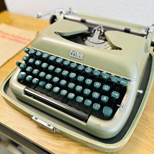 Erika Vintage German Typewriter  Light Olive Color, 1960s Original Case Working Condition Erika typewriter vintage Erika made in GDR German