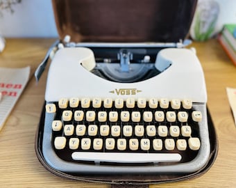 Vintage 1960s Voss Typewriter - White German Craftsmanship - Original Case