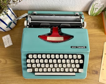 Vintage Unser Favorit Turquoise Typewriter - 1970s German Made with Original Case