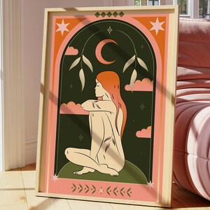 Yoga & Meditation Wall Art – Moon Goddess Print for Calm, Mindful Spaces | Spiritual Wellness Decor