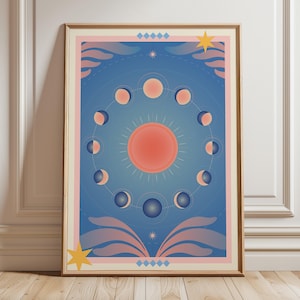 Moon Phases Wall Art, Celestial Wall Art Print, Sun Moon Print, Mystical Wall Decor, Boho Celestial Poster, Lunar Phase Art