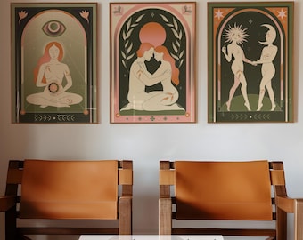 Tarot Art Print Set: Celestial Union Triptych (Digital Download)
