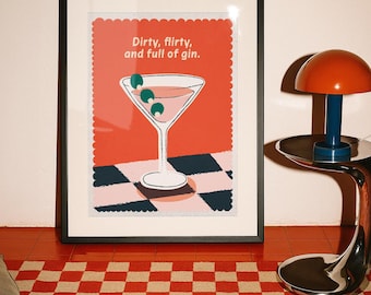 Dirty Martini Wall Art, Cheeky Cocktail Print, Fun Bar Cart Decor, Retro Kitchen Poster, Girly Martini Gift