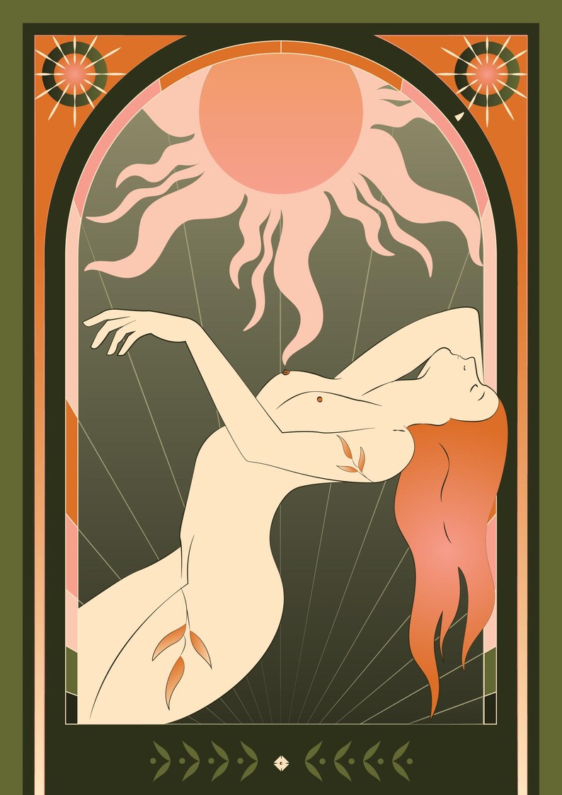 Art Deco Sun Goddess Print, Celestial Feminine Wall Art, Vintage Tarot Inspired Poster image 13
