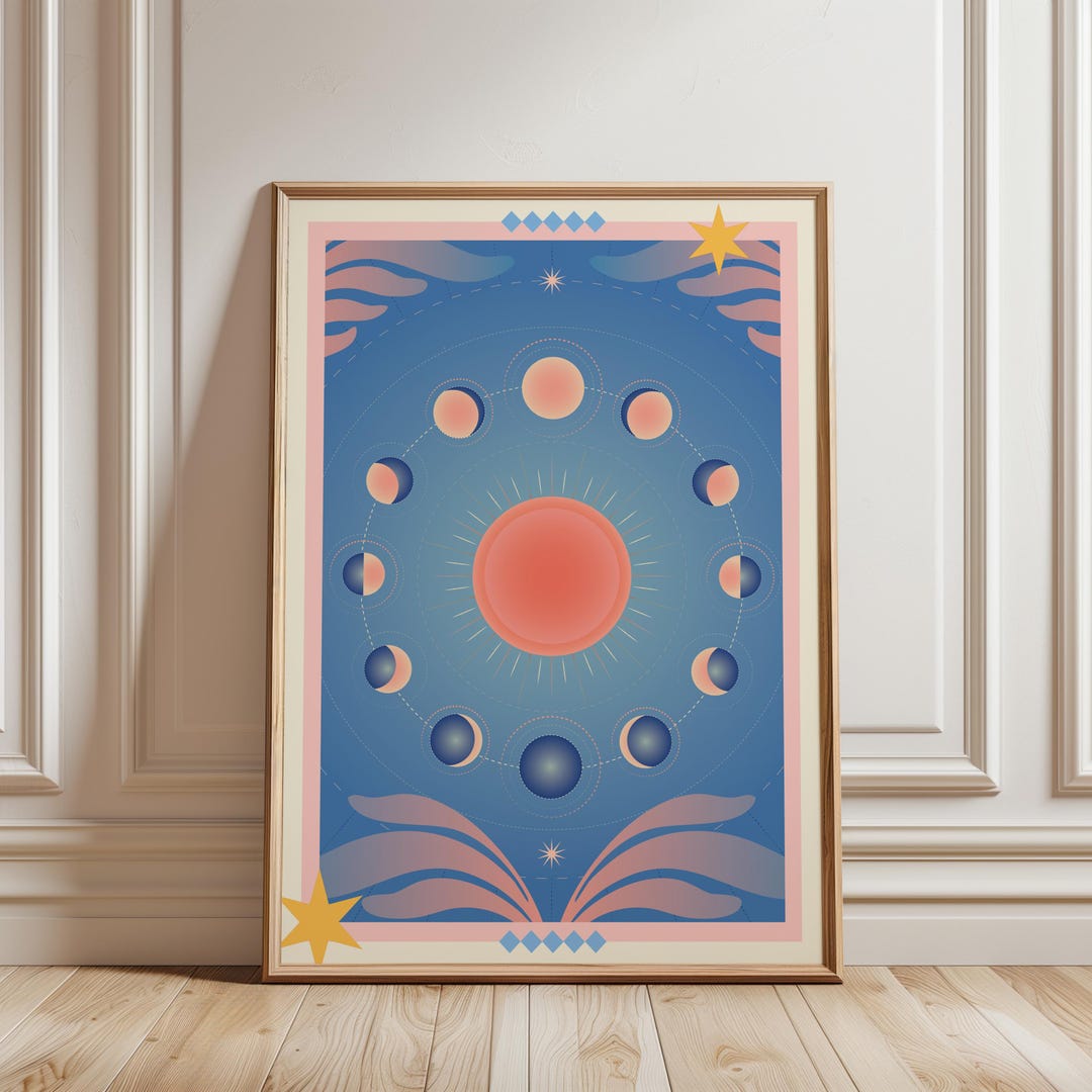 Moon Phases Wall Art, Celestial Wall Art Print, Sun Moon Print ...