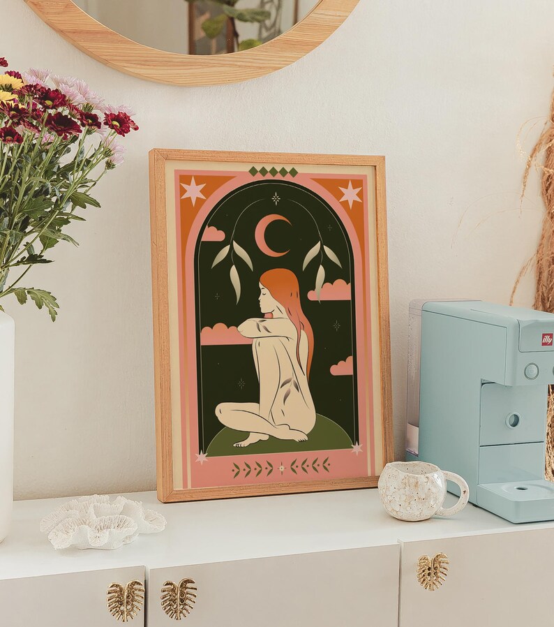 Mystic Tarot Wall Art Set of 3 — a celestial printable gallery featuring boho, witchy, and spiritual designs inspired by tarot symbolism and divine feminine energy. Perfect for meditation spaces, boho bedrooms, or sacred altars. Each digital print radiates cosmic harmony, intuition, and enlightenment. Instantly downloadable, high-resolution artwork for creating a cohesive and mystical gallery wall filled with moon, star, and tarot-inspired motifs that elevate your spiritual home decor.