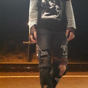 Jeans fai da te Emo Punk con pantaloni crosta personalizzati