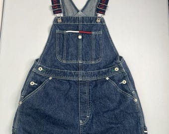 Vintage Tommy Hilfiger Denim Short Overalls Y2K Logo Straps Woman’s Size Medium