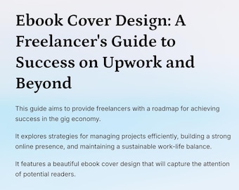 Könnte beinhalten: Eine Frau sitzt an einem Schreibtisch vor einem Laptop und arbeitet an einem Projekt. Der Text auf dem Bildschirm lautet "Ebook Cover Design: A Freelancer's Guide to Success on Upwork and Beyond".