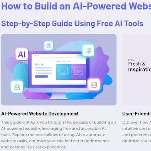以下が含まれることがあります： 無料のAIツールを使用してAI駆動のウェブサイトを構築する方法に関するガイド。画像には、ウェブサイトのデザインが表示されたコンピューター画面と、ウェブサイトが表示されたスマートフォンが表示されています。画像のテキストには、「AI駆動のウェブサイトを構築する方法 無料のAIツールを使用したステップバイステップガイド」と記載されています。