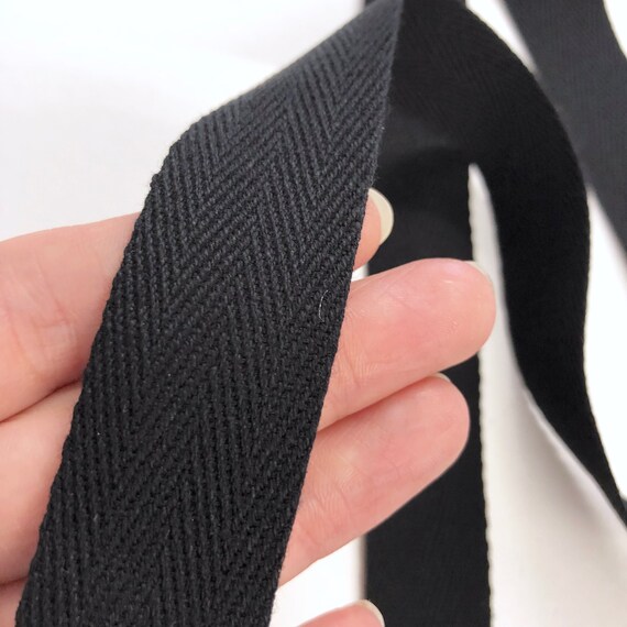 Cotton Herringbone Tape Natural and Black 25mm Wide.