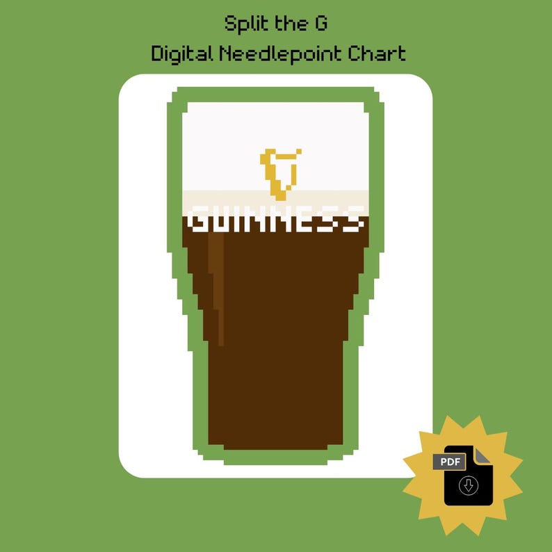 "Split the G Pint of Guinness Nadelspitzen Stickmuster (Digitaler Download) Bild 1