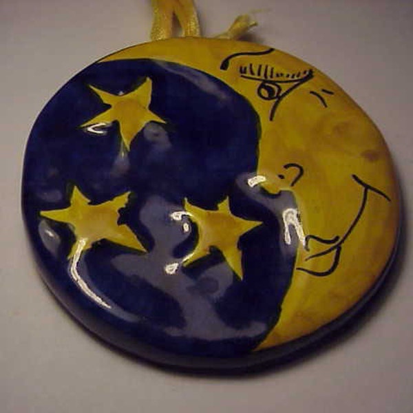 Vintage Moon & Stars ceramic ornament MAde in Spain