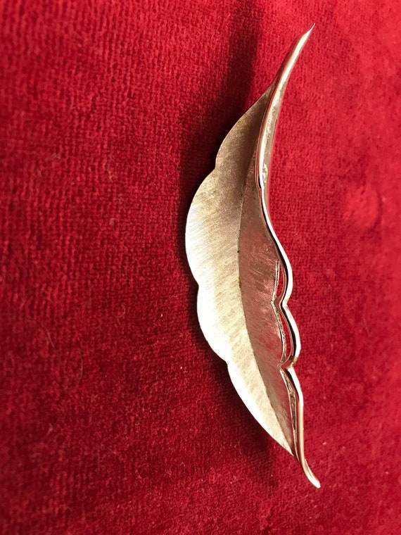 Vintage Boucher silver tone leaf brooch signed - image 2