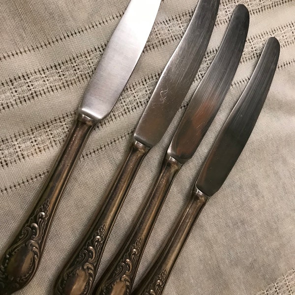 Soviet 1970  Vintage  flatware utensils  Melhior German silver  4   knives