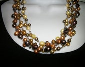 FW Pearl Necklace  Multi strand clusters Bronze Olive gold Big Bold Chunky   Boho on SAle