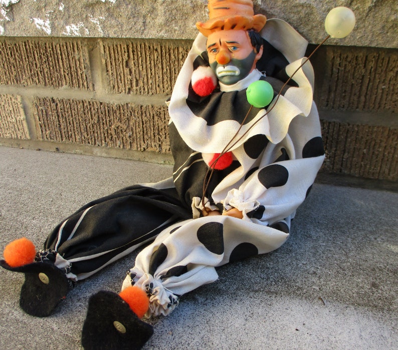 Clown Doll, Hobo Clown, Sad Clown Doll, Balloon Holding Clown, Vintage Clown Doll image 1