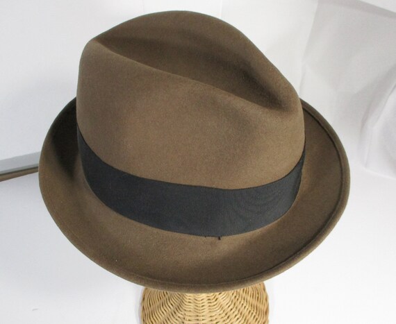 Brown Fedora Hat, Retro Wool Felt Hat, Size 7 1/8 - image 4