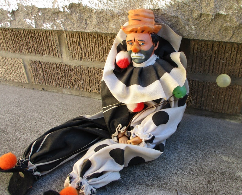 Clown Doll, Hobo Clown, Sad Clown Doll, Balloon Holding Clown, Vintage Clown Doll image 3