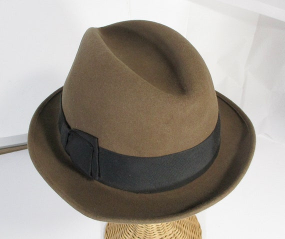 Brown Fedora Hat, Retro Wool Felt Hat, Size 7 1/8 - image 5