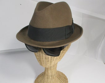 Brown Fedora Hat, Retro Wool Felt Hat, Size 7 1/8