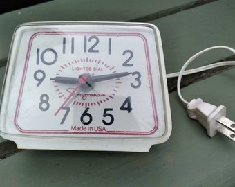 Vintage Alarm Clock, Ingraham Mid-Century Lighted Dial, Still Works