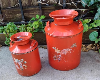 Vintage Tomato Red Kitchen Canisters, Retro Decor, Set of 2