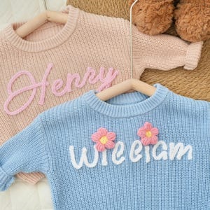 Personalized Baby Name Sweater, Hand Embroidered Sweater, 1st birthday gift, New Baby Gift, Baby Boy Clothes, Baby Girl Gift, New Mom Gift