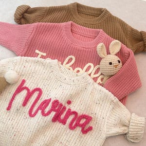 Suéter con nombre y letras para nietos, bordado a mano, para bebés, regalo de cumpleaños, regalo de Pascua para recién nacidos.