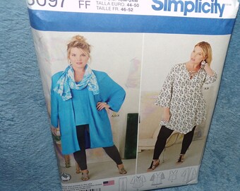 Patrón de costura Simplicity 8097 para túnica, kimono, bufanda y leggings de punto, tallas 18w a 24w, sin cortar