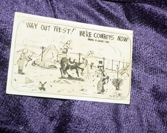 vintage antique cartoon postcard way out west we're cowboys now unused