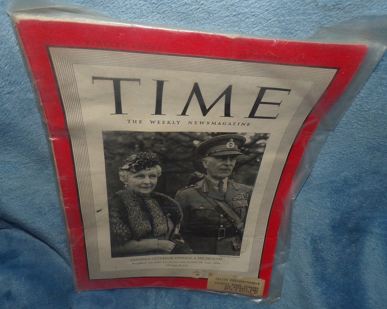Time Canadian Issue Vintage Time Magazine Canada's Governor General & His Princess on Cover ...