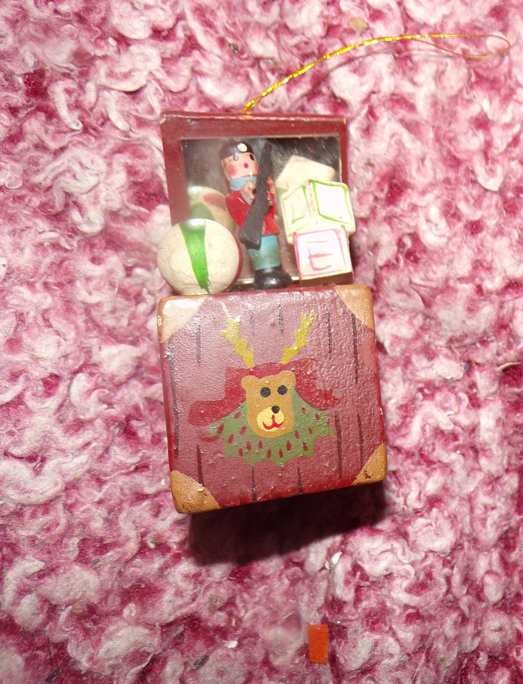 Vintage Wooden Mirrored Toy Box Christmas Tree Ornament Christmas