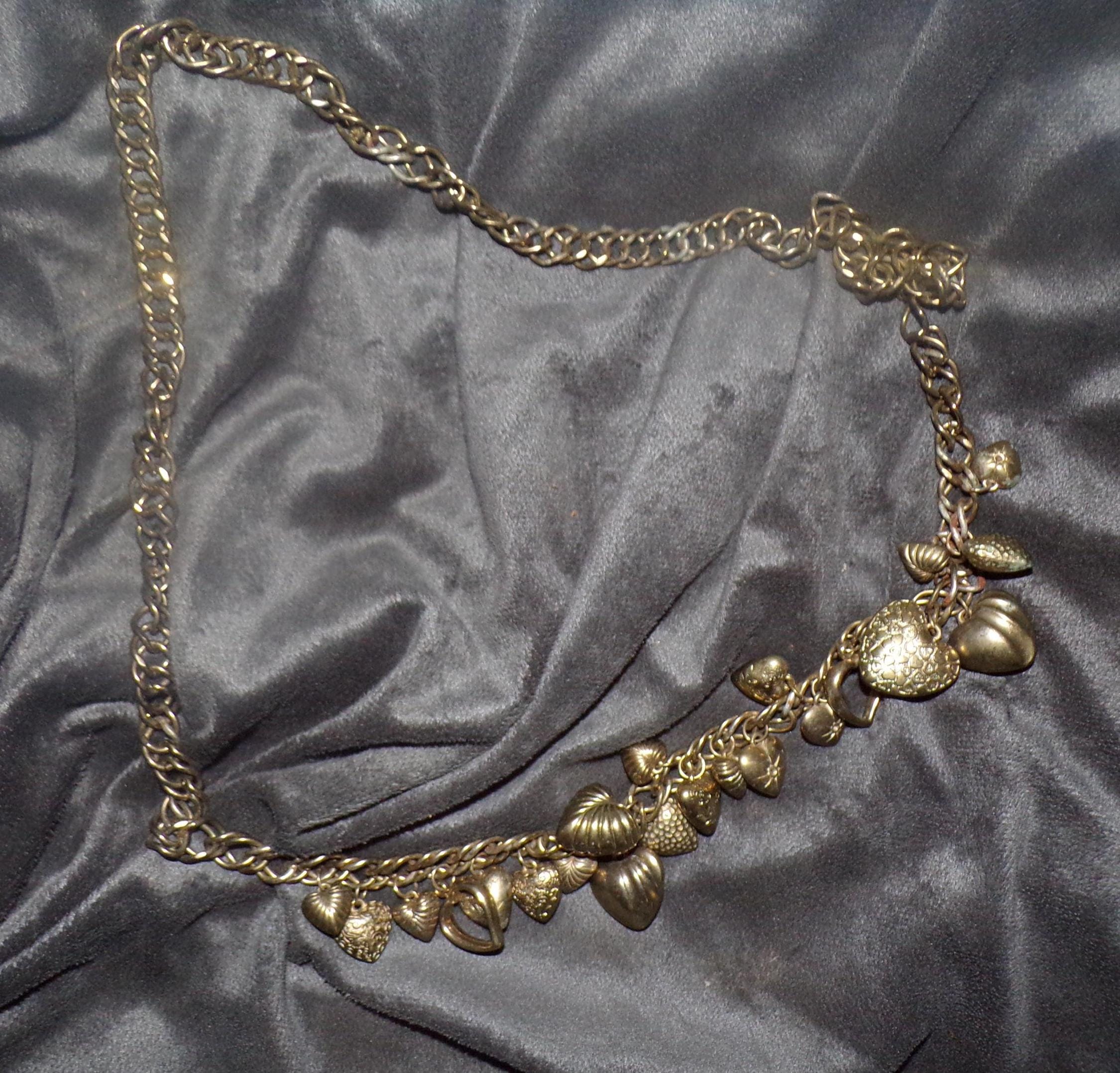 Vintage Gold Tone Puffy Heart Charm Chain Waist Belt vintage abstract swirly heart gold chain belt 90s – hong  main image 3