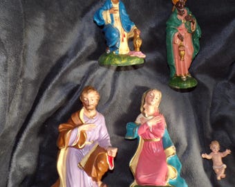 vintage antique set of 5 Nativity figures Mary Joseph Jesus 2 Wise Men